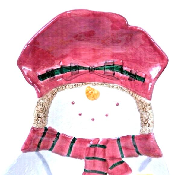 Vintage Huge Holiday Snowman Ceramic Serving Tray 16" by Cardinal Hand Painted - Picture 4 of 8
